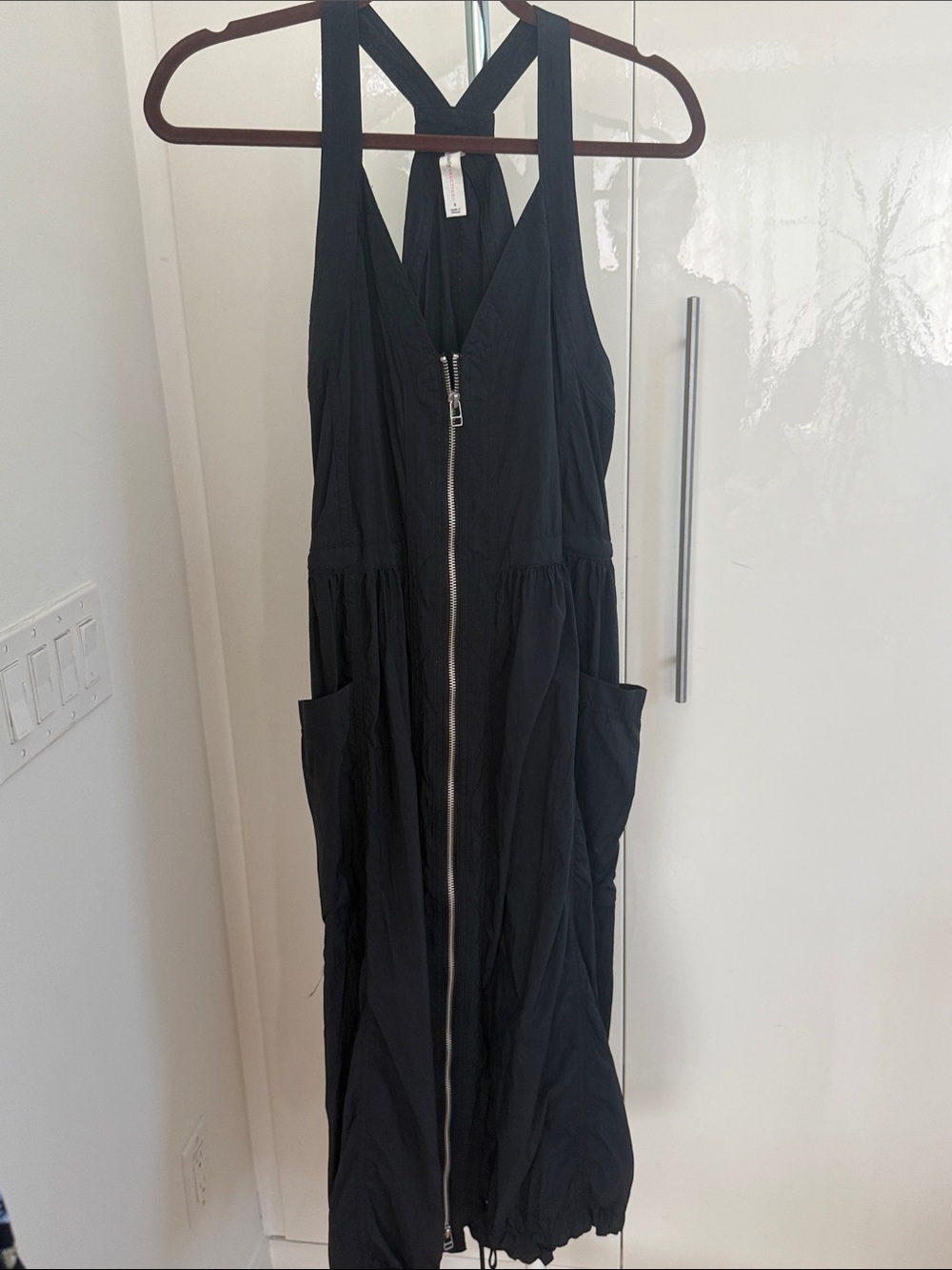 Black Sleeveless Zip-Front Dress with racerback Straps